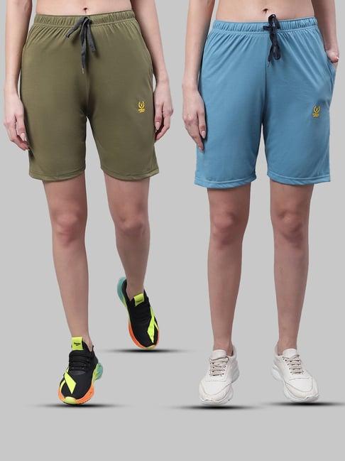 vimal jonney olive & blue cotton sports shorts - pack of 2