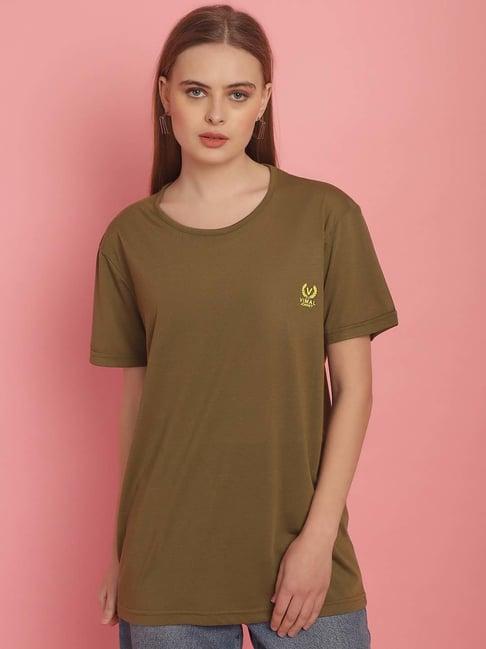 vimal jonney olive green cotton sports t-shirt