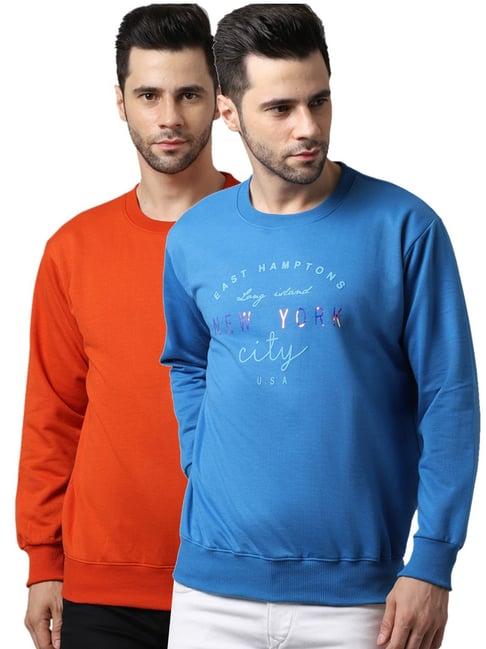 vimal jonney orange & blue regular fit printed sweatshirts - pack of 2