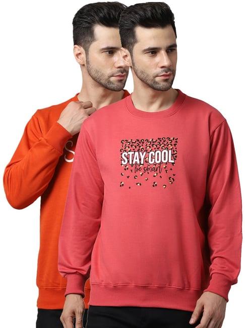 vimal jonney orange & pink regular fit printed sweatshirts - pack of 2