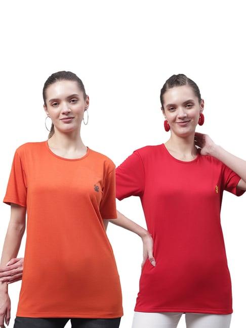 vimal jonney orange & red cotton logo t-shirt - pack of 2