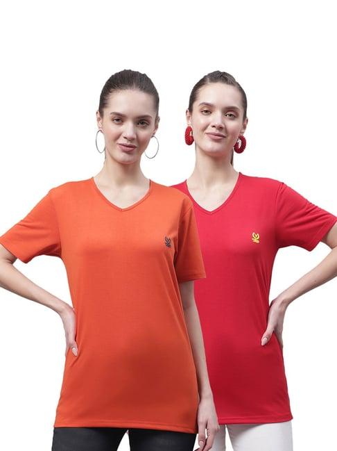 vimal jonney orange & red cotton logo t-shirt - pack of 2