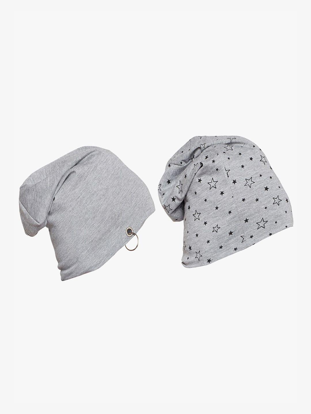 vimal jonney pack of 2 grey printed beanie caps