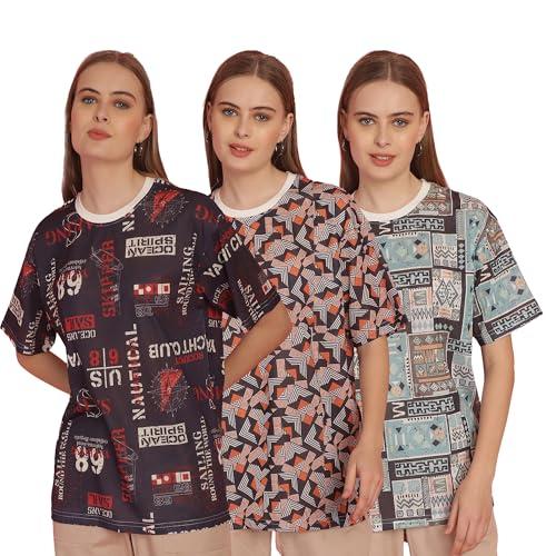 vimal jonney printed multicolor round neck cotton oversize half sleeves tshirt for women(pack of 3)-vimal631073