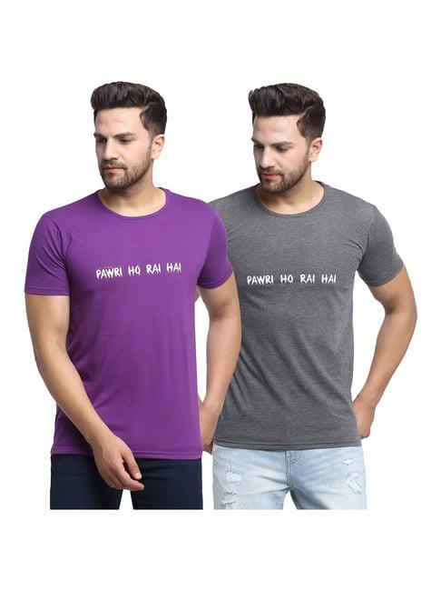vimal jonney purple & dark grey printed t-shirt - pack of 2