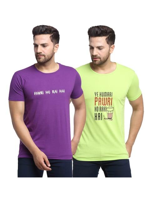 vimal jonney purple & lemon green printed t-shirt - pack of 2