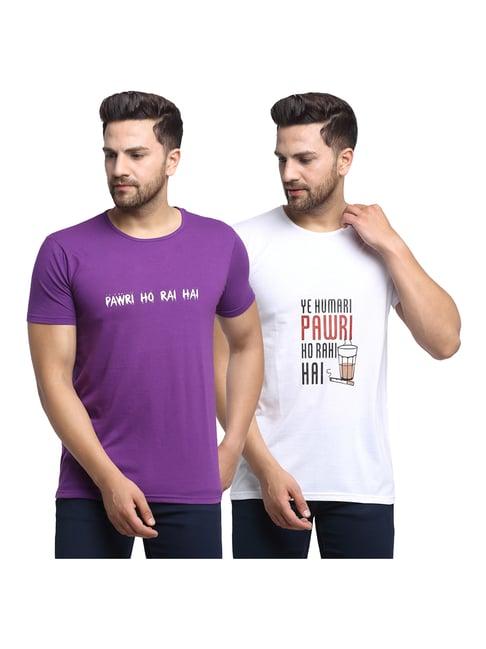 vimal jonney purple & white printed t-shirt - pack of 2