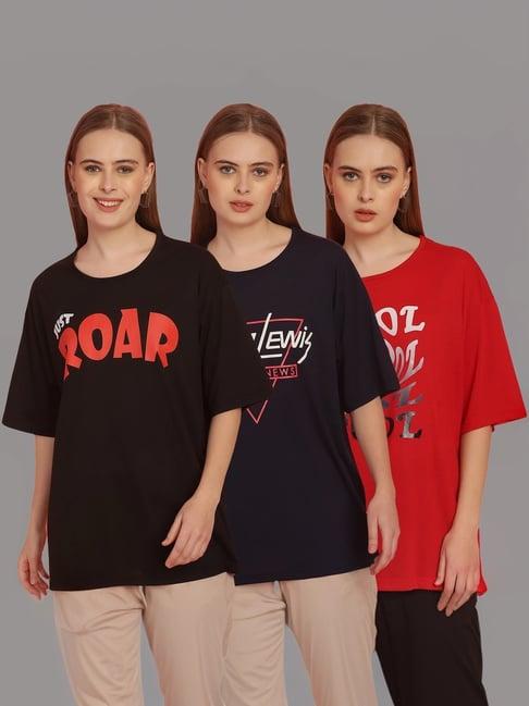 vimal jonney red & black cotton printed t-shirt - pack of 3