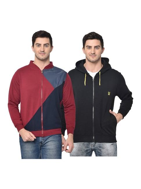 vimal jonney red & black mandarin collar sweatshirt - pack of 2