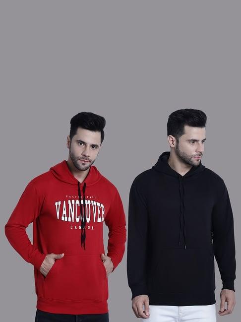 vimal jonney red & black regular fit printed hooded sweatshirt - pack of 2