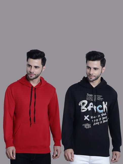 vimal jonney red & black regular fit printed hooded sweatshirt - pack of 2