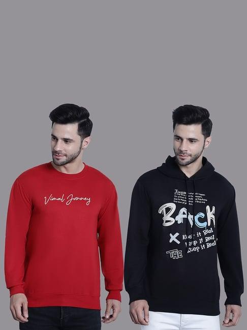 vimal jonney red & black regular fit printed sweatshirt - pack of 2