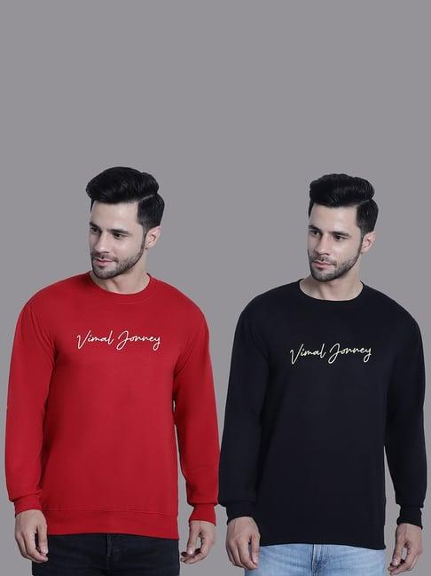 vimal jonney red & black regular fit printed sweatshirt - pack of 2