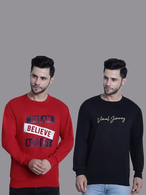 vimal jonney red & black regular fit printed sweatshirt - pack of 2