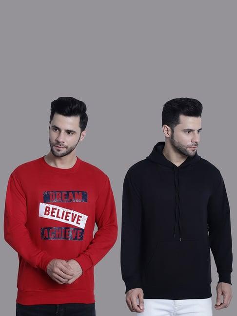 vimal jonney red & black regular fit printed sweatshirt - pack of 2