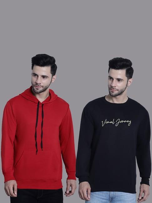 vimal jonney red & black regular fit printed sweatshirt - pack of 2