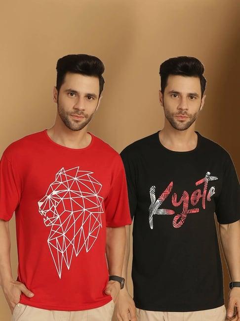 vimal jonney red & black regular fit printed t-shirt