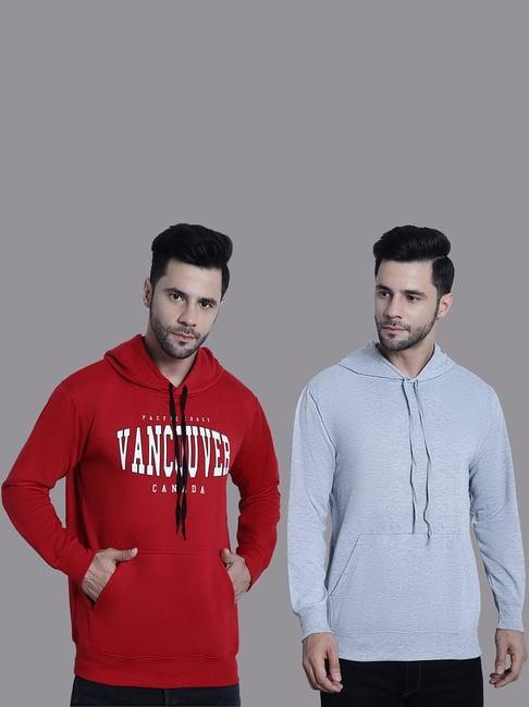 vimal jonney red & grey regular fit printed hooded sweatshirt - pack of 2