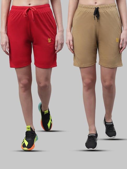 vimal jonney red & khaki cotton sports shorts - pack of 2