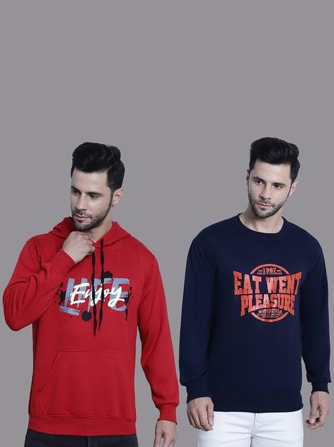 vimal jonney red & navy regular fit printed sweatshirt - pack of 2