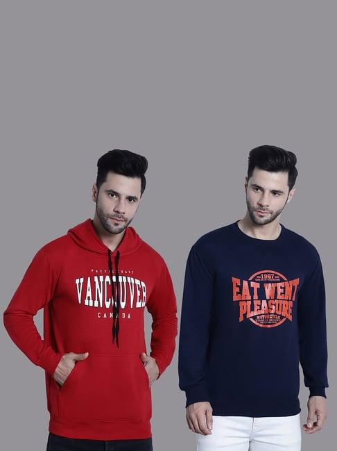 vimal jonney red & navy regular fit printed sweatshirt - pack of 2