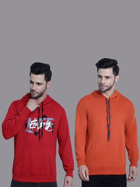 vimal jonney red & orange regular fit printed hooded sweatshirt - pack of 2