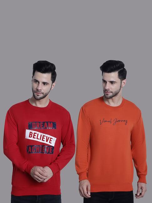 vimal jonney red & orange regular fit printed sweatshirt - pack of 2