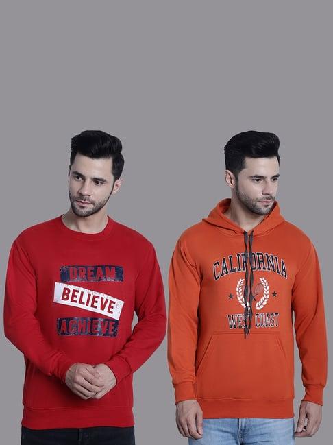 vimal jonney red & orange regular fit printed sweatshirt - pack of 2