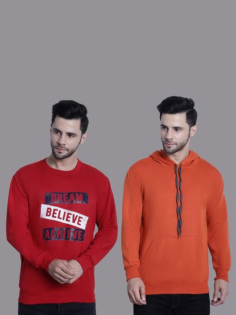 vimal jonney red & orange regular fit printed sweatshirt - pack of 2