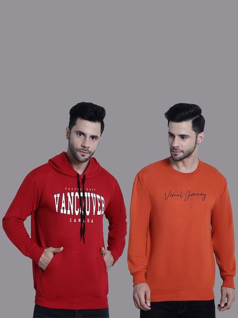 vimal jonney red & orange regular fit printed sweatshirt - pack of 2