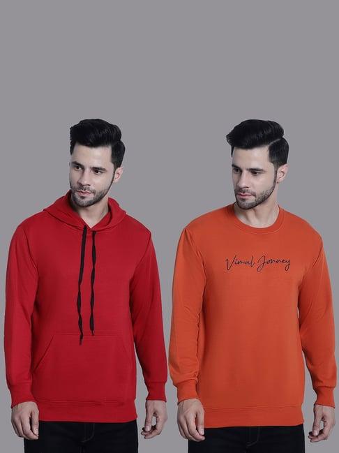 vimal jonney red & orange regular fit printed sweatshirt - pack of 2