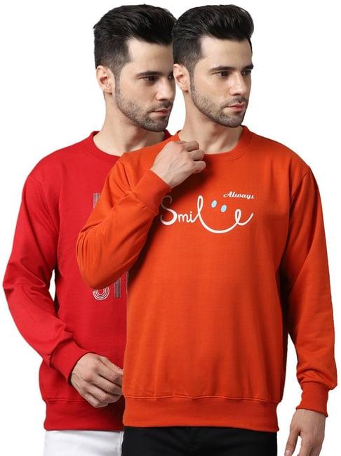 vimal jonney red & orange regular fit printed sweatshirts - pack of 2