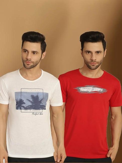 vimal jonney red & white regular fit printed t-shirt