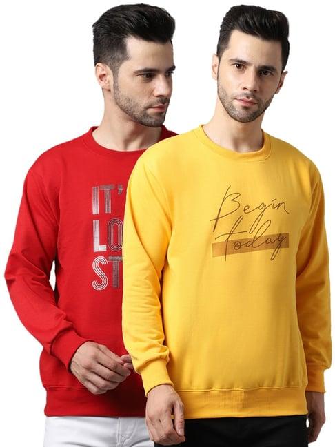 vimal jonney red & yellow regular fit printed sweatshirts - pack of 2