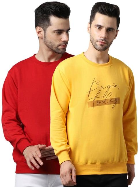 vimal jonney red & yellow regular fit printed sweatshirts - pack of 2