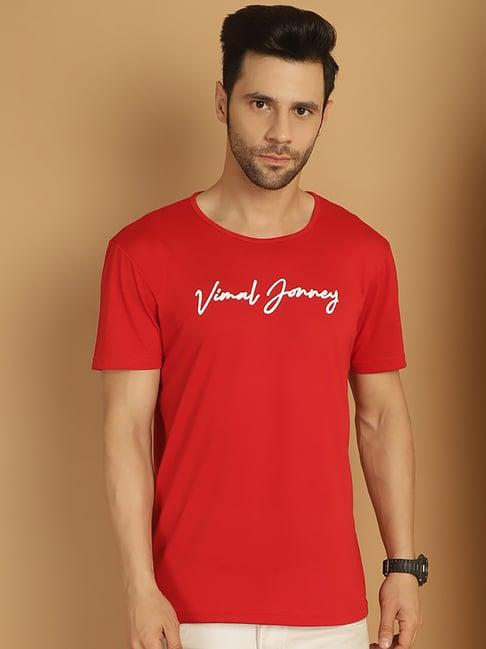 vimal jonney red regular fit logo print crew t-shirt