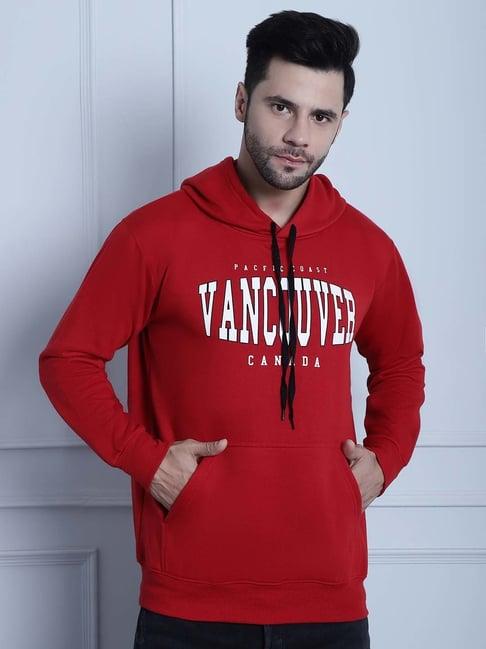 vimal jonney red regular fit printed hooded sweatshirt