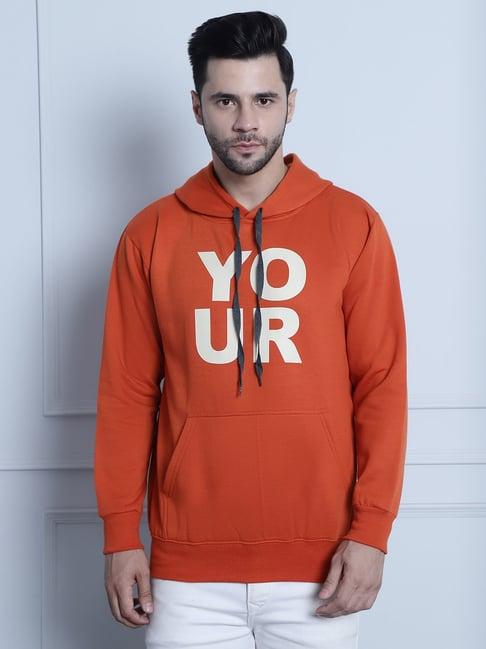 vimal jonney rust regular fit printed hooded sweatshirt