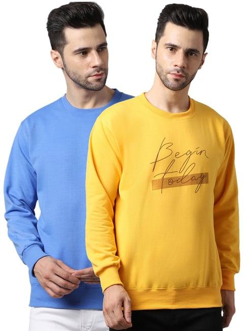 vimal jonney sky blue & yellow regular fit printed sweatshirts - pack of 2