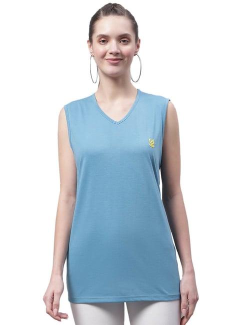 vimal jonney sky blue cotton logo print regular fit t-shirt