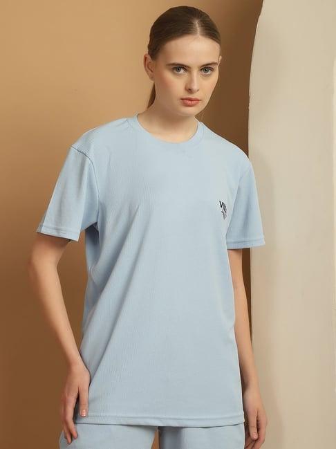 vimal jonney sky blue logo print sports t-shirt