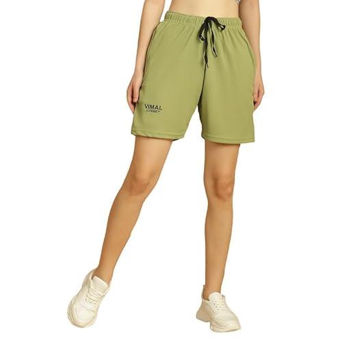 vimal jonney solid light green regular fit polyster lycra shortst for women