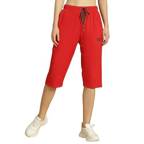 vimal jonney solid red regular fit polyster lycra capri for women