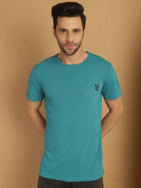 vimal jonney teal regular fit crew t-shirt