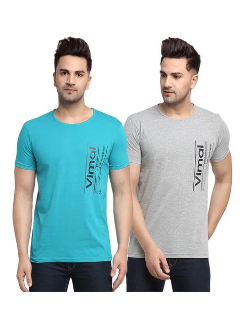 vimal jonney turquoise & grey printed t-shirt - pack of 2
