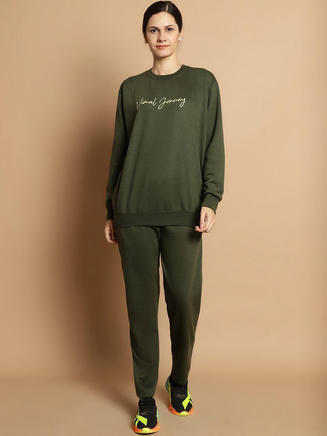 vimal jonney typography printed round-neck cotton fleece sweatshirt with trouser