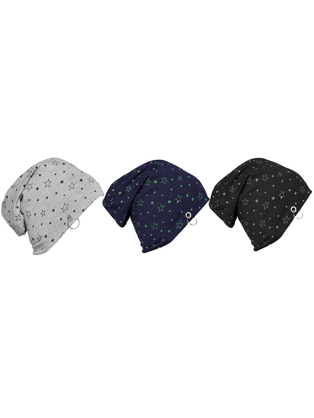 vimal jonney unisex black & blue pack of 3 printed beanie