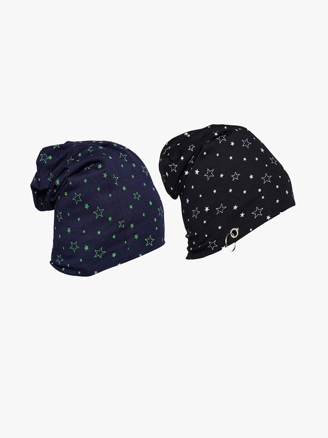 vimal jonney unisex black & navy blue 2 printed beanies