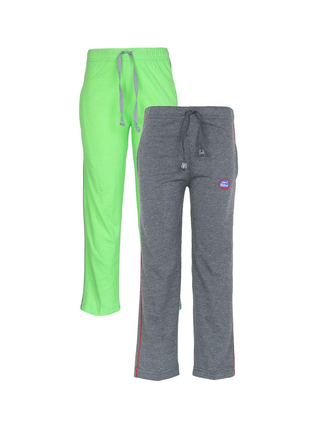 vimal jonney unisex kids grey & green pack of 2 solid track pants