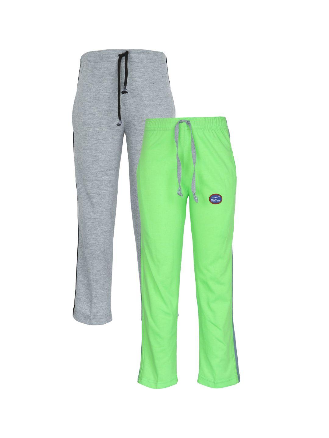 vimal jonney unisex kids grey  & fluorescent green set of 2 cotton blend track pants